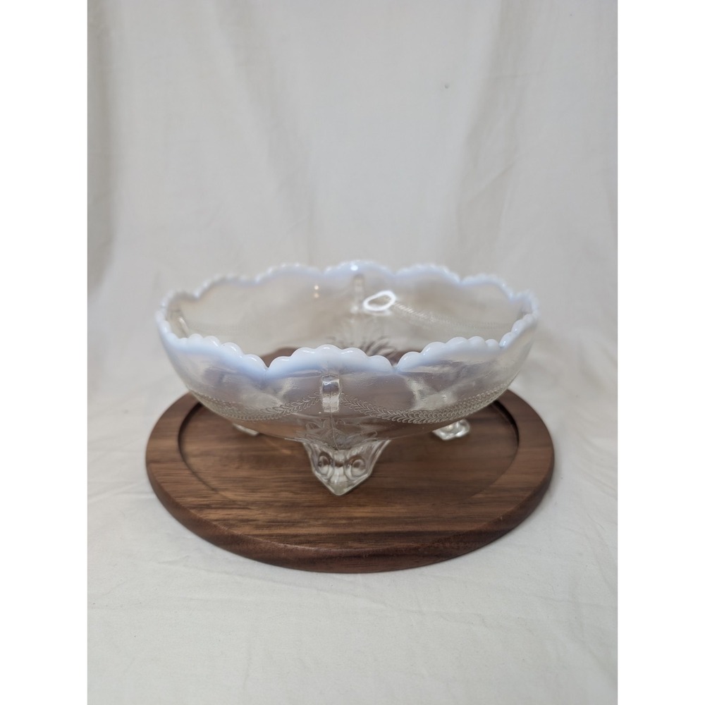 Northwood Glass Four Footed Bowl With Ruffle Top